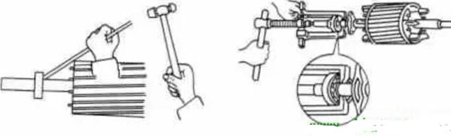 圖1-1-3使用拉拔器拆卸軸承。圖1-1-4取下軸承的絲錐